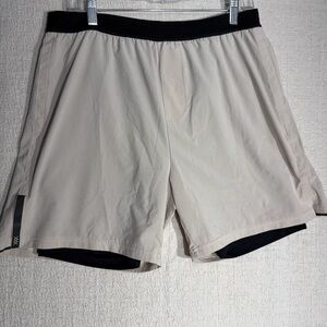 RHONE Men's Athletic Shorts in Beige and Black workout hiking outdoors